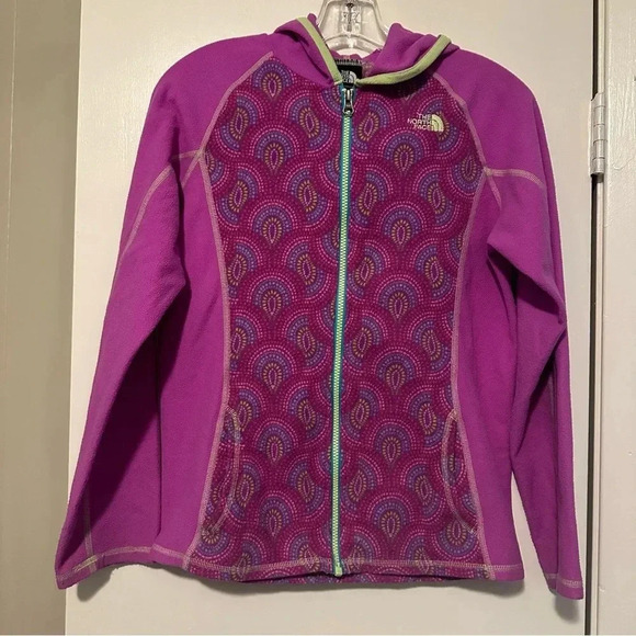The North Face Girls Printed Hooded Fleece Jacket Pink Multicolor Sz XL - Picture 1 of 6